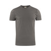 A grey men's t-shirt with a round neck and short sleeves, featuring a subtle logo on the label.