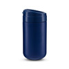 A coffee cup in a deep navy blue with a secure lid and smooth finish, featuring a subtle branding logo.