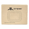 A cardboard box containing a clear glass lunch box with a rectangular shape and a branding logo.