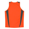 A bright orange singlet shirt with grey side panels and a branded logo. Soft fabric and sleeveless design.