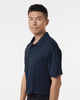 A navy blue men's polo shirt featuring short sleeves and a collar, with a logo on the chest area.