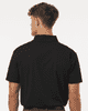 A black men's polo shirt featuring a collar and short sleeves, with a logo on the back.