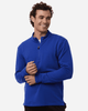 A men's long-sleeve polo in vibrant blue with a zip neck, featuring a logo on the chest.