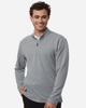 A grey men's polo shirt with a quarter-zip collar and long sleeves. Features a logo on the chest.