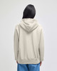 A light grey pullover hooded sweatshirt viewed from the back, featuring a hood and loose fit.