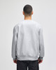 A grey sweatshirt with a crew neckline and a logo on the back, featuring long sleeves and a relaxed fit.