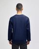 A navy blue adult crew sweatshirt with a relaxed fit, featuring a logo on the back.