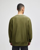 A green crew sweatshirt viewed from the back, featuring a relaxed fit and long sleeves.