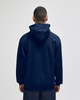 A back view of a navy pullover hooded sweatshirt. The sweatshirt has a hood and a relaxed fit.