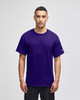 A purple Champion adult short-sleeve T-shirt featuring a logo on the sleeve.