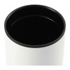 A drink bottle featuring a white exterior and a black interior, with a stainless steel straw. It has a logo.