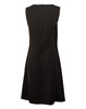A black women's shift dress with a sleeveless design and a back zipper. It has a simple, elegant silhouette.