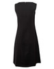 A black women's shift dress featuring a sleeveless design and a back zipper. It has a smooth fabric finish.