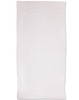 A terry velour beach towel in a soft white colour measuring 75x150 cm, featuring branding.