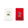 A white and a red memo holder, both featuring logos, designed for office use.