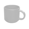 A ceramic coffee mug in a glossy light grey finish with a large, rounded handle. Features a simple design with no patterns.