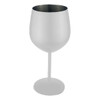 A stainless steel wine glass with a matte white exterior and a shiny silver interior. It features a stem and base.