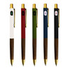 A collection of five Zavier metal pens in white, red, green, navy, and black, featuring wooden accents and a logo.