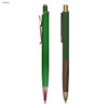 A green metal pen gift set with a wooden accent, featuring two stylish pens and a logo.