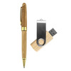 A bamboo pen and a wooden USB drive, featuring a metallic clip. Both items are part of the Boron Gift Set.