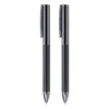 A sleek gift set featuring a carbon-finished pen and pencil, both in a polished chrome design.