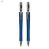 A blue metal pen gift set with a sleek design and a silver clip, featuring two matching pens.