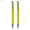 A set of two yellow plastic pens with chrome clips, featuring a sleek and modern design.