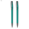 A teal pen set featuring two matching pens with silver accents and clips, presented in a gift set.