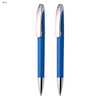 A writing set featuring two blue plastic pens with chrome accents and a branding logo.