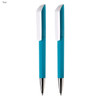 A teal pen set featuring two plastic pens with white accents and a textured grip. Includes a branding logo.
