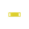 A bright yellow shoelace charm with two rectangular openings, featuring a simple design.