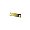 A gold rectangular shoelace charm with two cut-out holes on each end.