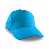 A bright blue cap with a curved brim and a simple design, featuring an adjustable strap at the back.