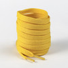 A bundle of bright yellow shoelaces, neatly coiled with pointed ends. The product features branding.