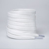 A set of white shoelaces with grey tips, neatly coiled together. The shoelaces have a textured appearance.