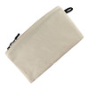 A large beige cosmetic bag with a zipper closure and a small loop attachment. It features a plain design.