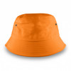 An orange bucket hat featuring a simple design and metal eyelets for ventilation.
