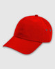 A red baseball cap with eyelets and a curved brim, featuring a logo on the front.