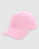 A pink cap featuring a rounded crown and a curved brim. It has a logo on the front.