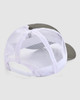 A trucker cap in grey with a white mesh back and an adjustable strap at the rear.