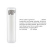 A white lip balm tube with a cylindrical shape, featuring a logo and ingredient list on the side.