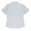 A short sleeve button-up shirt in light grey, featuring a back yoke and a fitted design. It has a logo on the side.