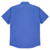 A short-sleeve button-up shirt in a vibrant blue colour, featuring a back yoke and logo.