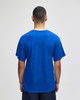 A blue Champion Adult Jersey Short Sleeve T-Shirt displayed from the back, featuring short sleeves and a simple design.