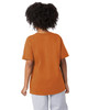 A short sleeve t-shirt in burnt orange, featuring a logo on the sleeve.
