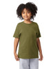 A green Champion Youth Jersey short sleeve T-shirt displayed on a child with curly hair, wearing grey bottoms.