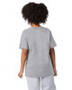 A grey short sleeve t-shirt made from soft fabric, featuring a logo on one sleeve.