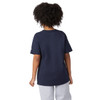 A navy short sleeve t-shirt featuring a logo on the sleeve, suitable for youths.