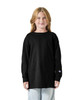 A black long sleeve t-shirt for youth, featuring a logo on the sleeve and a relaxed fit.
