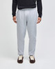 A pair of light grey adult fleece joggers with an elastic waistband and a fitted ankle design.